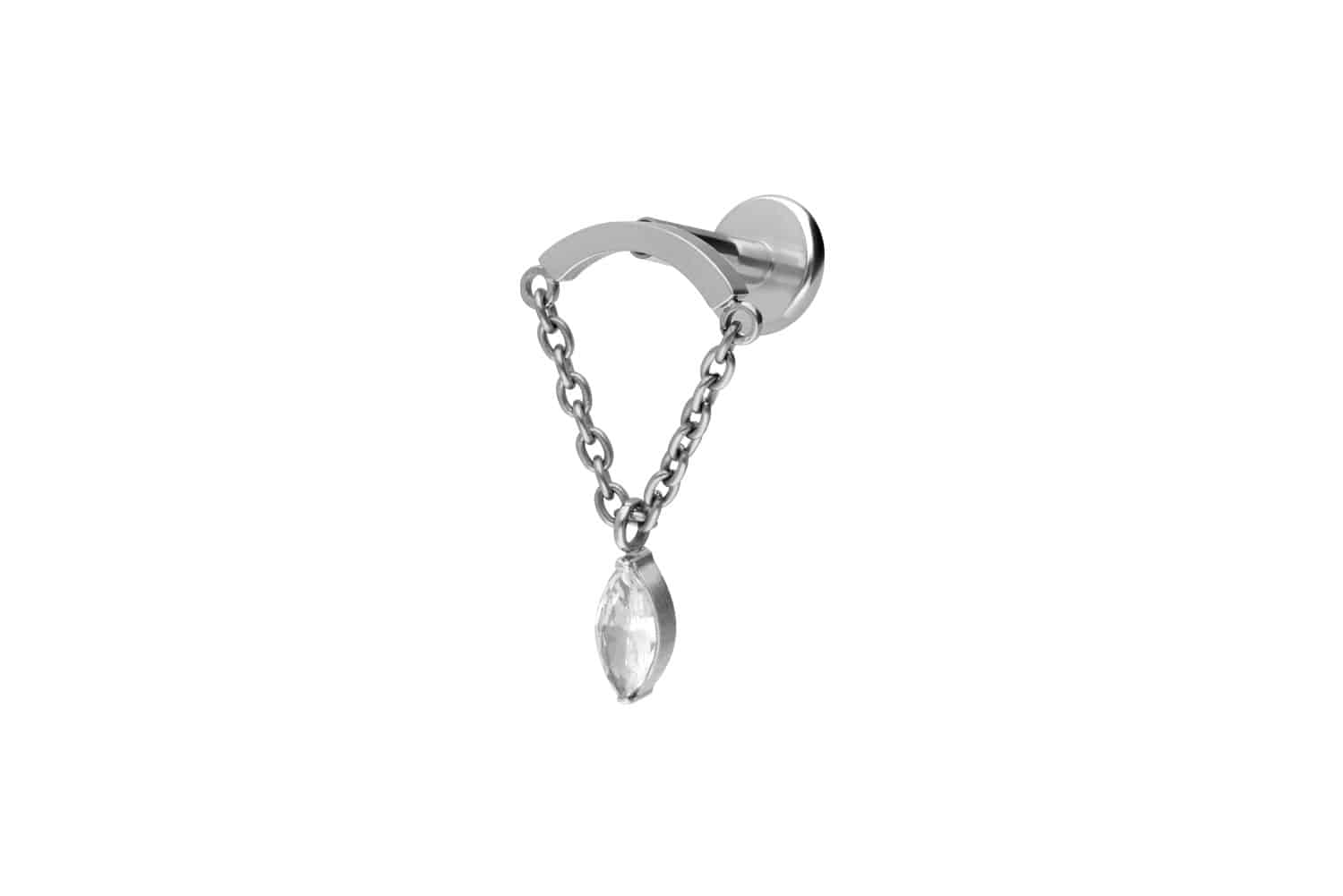 Titan Labret Piercing mit Innengewinde BOGEN + KETTE + KRISTALLTROPFEN